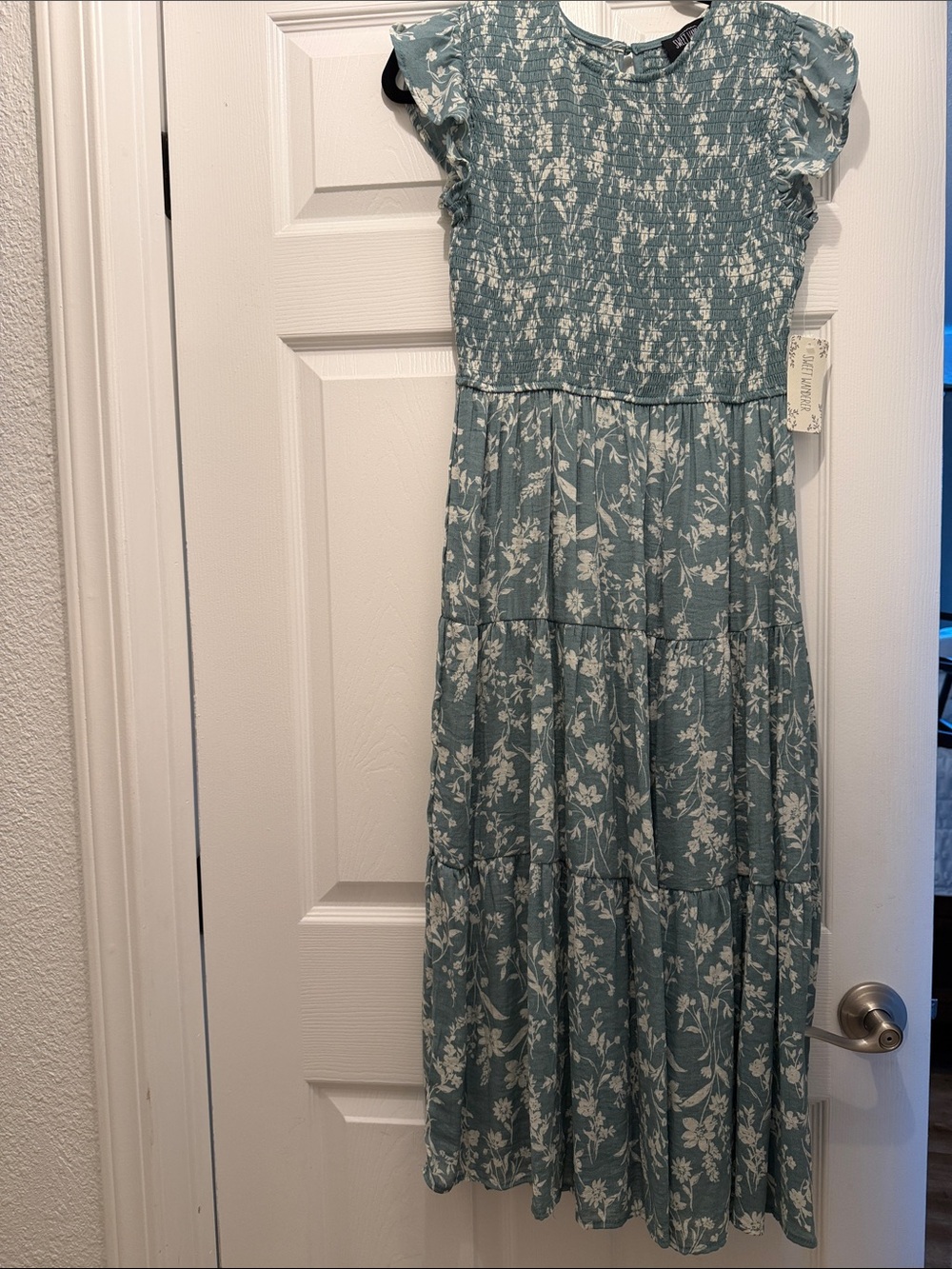 Sweet Wanderer Teal Blue Floral Smocked Maxi Dress